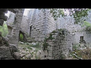 Medieval castle ruins with underground chambers