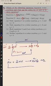 Which of the following equations represent redox reactions and what are the values for