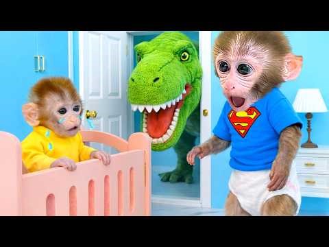 Affe BonBon kümmert sich um seinen kleinen Bruder während ein riesiger Dinosaurier zu Besuch kommt