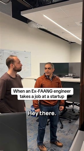 When an Ex-FAANG engineer takes a job at a startup 😂😂credit - Educative (https://t.co/2k7BNQov6Z) - one of the best places to learn AI and Tech skills (50% OFF now)