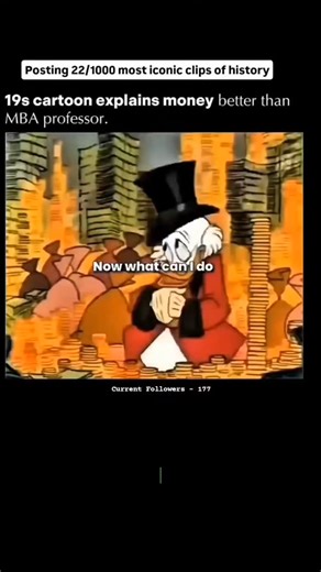 HISTORY HARBER on Instagram: "Scrooge McDuck explains to his grandnephews, Huey, Dewey, and Louie, the fundamentals of money and economics. Context Explained The Lesson: The main message of the scene and the cartoon in general is that money sitting idle is essentially worthless; it must circulate through the economy to have value and grow. Scrooge explains that this is the primary difference between simply saving money and building real wealth through investment.The Takeaway: The short is freque