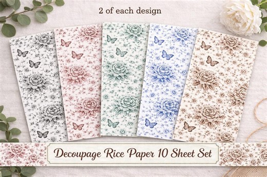 French Toile Decoupage Rice Paper, Floral Butterfly, Cottagecore, A4, 10 Sheets - Etsy