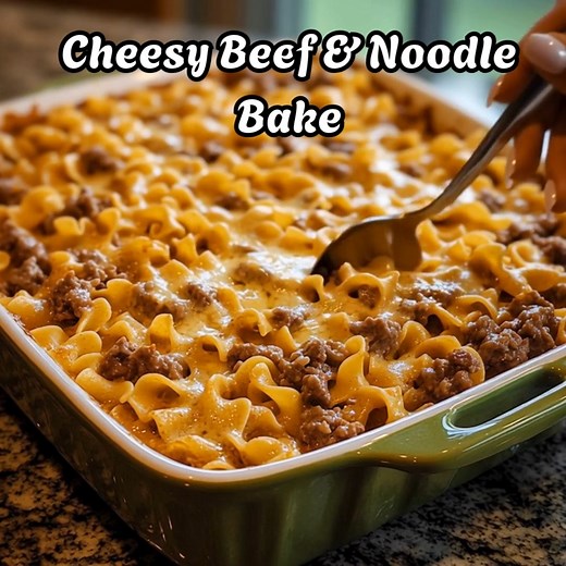 Cheesy Beef & Noodle Bake This cozy casserole is loaded with tender egg noodles, flavorful browned ground beef, and a creamy, cheesy sauce baked to perfection. A hearty, family-friendly dinner that feeds a crowd and reheats beautifully! 🧾 Ingredients 12 oz egg noodles 1 lb ground beef 1 small onion, diced 2 cloves garlic, minced 1 can (10.5 oz) cream of mushroom soup 1 cup sour cream 1 cup shredded cheddar cheese (plus extra for topping) 1/2 tsp paprika 1/2 tsp onion powder 1/2 tsp garlic powde