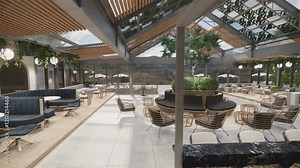 Minimalist Industrial Cafe restaurant Design.3d rendering perspective.Isomatric view. Stock Video