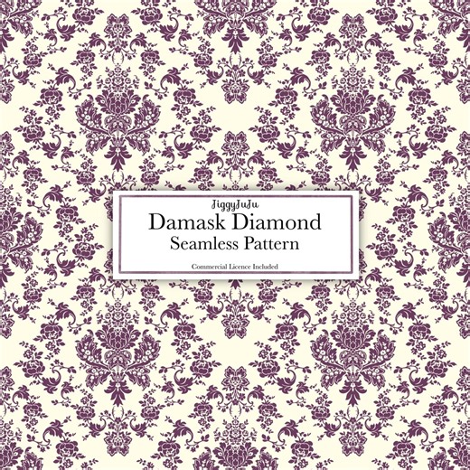 Plum Damask Diamond | Digital Paper | Seamless Pattern | Vintage Style (digital Download) - Etsy