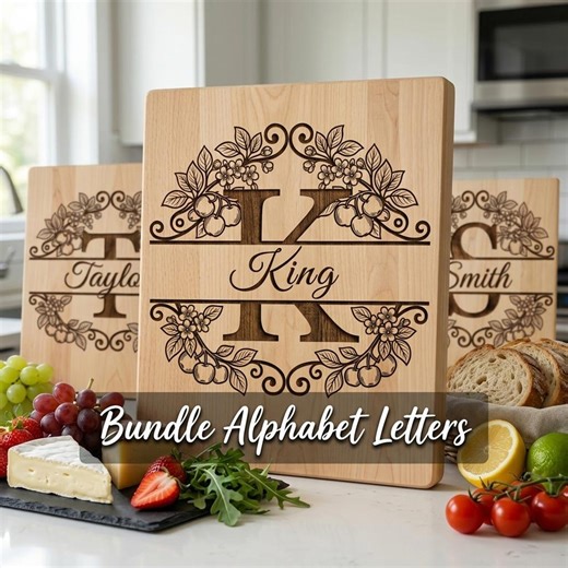 Custom Alphabet Monogram Svg, Engraving Ready Family Name Files, 26 Customizable Designs With Surnames, Orchard Branches and Banners - Etsy