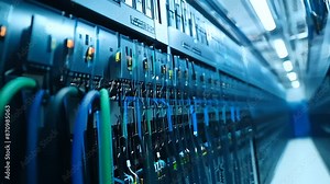 close-up focusing on the sleek cable management solutions employed in a data center, with neatly organized wires and connectors contributing to the overall efficiency