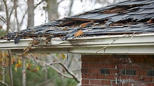 Signs of Roof Damage Following a Hailstorm. Concept Hailstorm Damage, Roofing, Inspection, Signs, Repairs