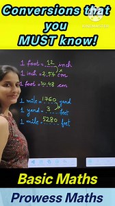 Length Conversion Made Easy! 📏✨ (Inch–Foot–Cm–Mile) Confused between inch, foot, cm, yard & mile? 🤔 This reel shows the most important conversion factors in a simple way! 📏 12 inches = 1 foot 📏 3 feet = 1 yard 📏 1 inch = 2.54 cm 📏 1760 yards = 1 mile Perfect for students, exams, and daily life measurements. 👉 Save this reel for quick revision! ❤️ Like | 🔁 Share | ➕ Follow for more Maths & Science basics | Prowess Maths