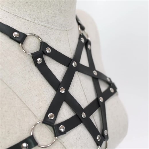 Sexy Pentagram Design for Lingerie, Pentagram Cage Bra Straps, Vegan Leather Rave Top, Sexy Goth Harness - Etsy