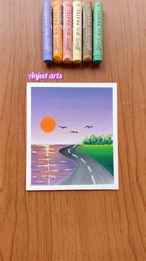 Easy Road Scenery Drawing | Oil Pastel For Beginners #shorts