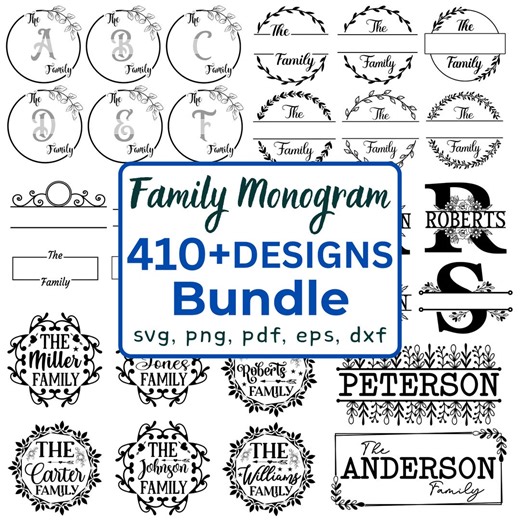 Family Name Monogram SVG Bundle | 410  Split Frames for Cricut Laser - Etsy