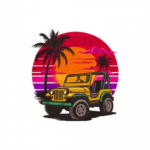 Vintage Sunset Jeep Embroidery Design, Colorful Landscape With Boat Machine Embroidery, Summer Sunset Embroidery File, 5 SIZES, Downlaod - Etsy