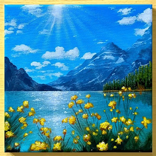 37K views · 912 reactions | Spring Lake Acrylic Painting Color used : Black, White, Vermilion, Permanent yellow, Cerulean blue IG : @eldrawingarts #art #artist #artwork #acrylic #painting #eldrawingarts #acrylicpainting #landscapepainting | El Drawing Arts | Facebook