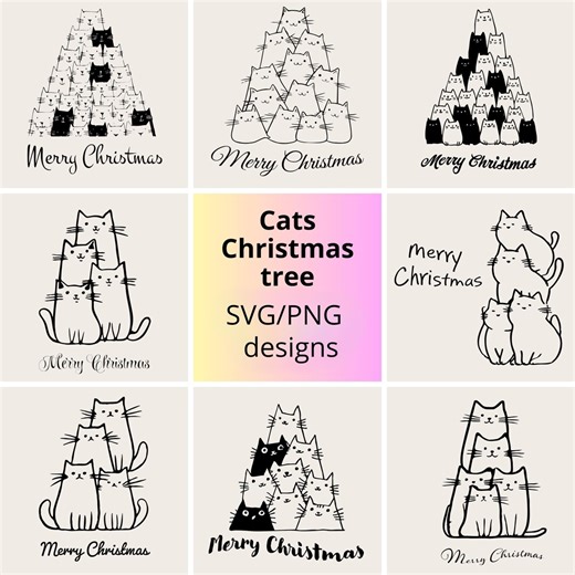 Cats Christmas Tree SVG Bundle | Cat Stack Christmas Tree Set - Etsy UK