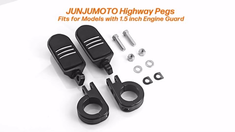 JUNJUMOTO 1-1/2" Streamliner Highway Pegs Adjustable Footpegs with CNC Mounting Kit Universal Fit for Harley Suzuki Yamaha Kawasaki Victory Models with 1.5" (38mm) Engine Guard