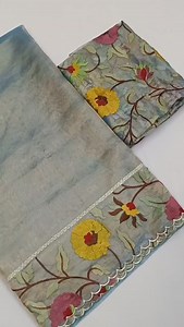 *Stunning Pure Tissue Silk Saree* *Elegant pastel floral & leafy thread embroidery on border with scalloped finishing.* Comes with matching unstitched blouse Heavy jaal embroidery. Fabric is dyeable to any colour.  Saree video Avilable 識 Dry clean only ✈️24 Hours Dispatch via DTDC Courier ✅  | Aksha Fashions | Facebook