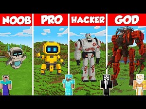 Robot Statue House Build Battle Challenge - Noob vs Pro vs Hacker vs God - Minecraft Animation