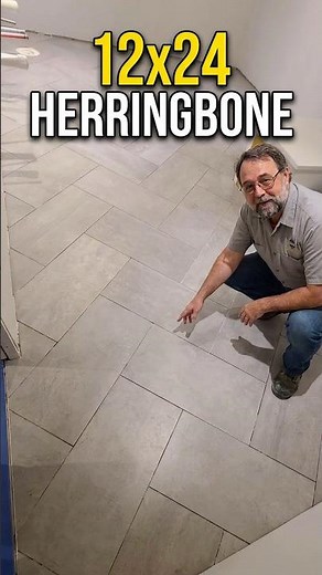 12x24 Herringbone floor #howtotile #diy #tile #tiles