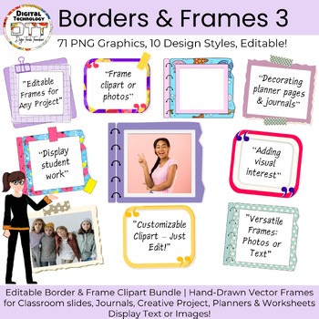 Vector Frame & Border Clipart 3, Editable PowerPoint, Classroom Frame Border set