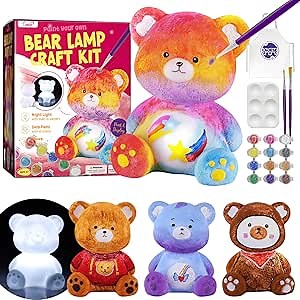 Paint Your Own Bear Lamp Kit, Art Supplies Bear Painting Kit for Kids 6-12, Arts and Crafts for Kids Ages 8-12, Bear Toy Girls Boys Birthday Easter Gifts for Kids Ages 3 4 5 6 7 8 9 10 11 12+