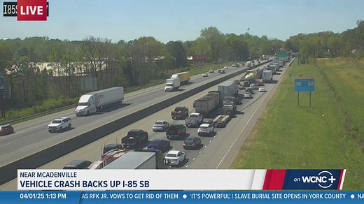 Traffic backups on I-85 southbound in Gaston County