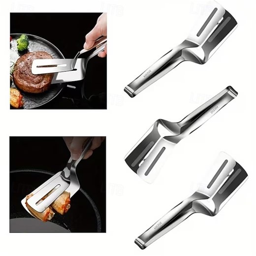 3pcs Stainless Steel Thickened Frying Pan Fork Steak Fish Spatula Kitchen Spatula Multifunctional Steak Clip Pancake Tool Heat-Resistant Fish Spatula Large Flip and Serve Tongs 2025