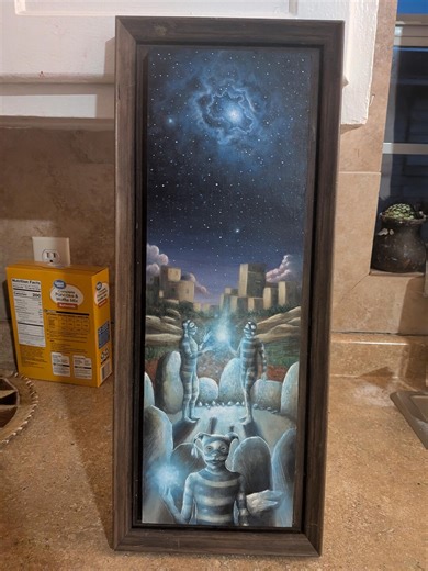 The Keepers of the Blue Nebula, Acrylic Painting, Frames Wooden Panel, Handnade Art