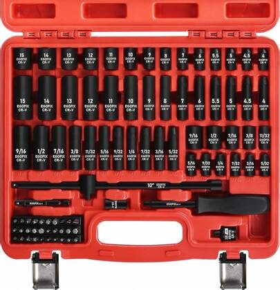 SX3/8" Drive Impact Socket Set, 50 Piece Standard SAE (5/16 To 3/4 Inch) And Metric (8-22mm) 6 Point, With Adjustable Ratchet Handle, Extension Bars, Impact Universal Joint, Adapter, Cr-V Steel | SHEIN