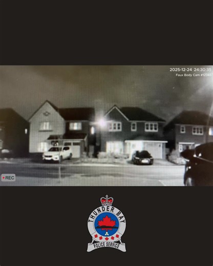 The Thunder Bay Police Service is aware of reports of a seasonal aerial occurrence observed over the community during the evening of December 24, 2025. A sleigh‑like object, led by multiple reindeer, was recorded travelling at significant speed above the city. We have also received reports of seasonal reverse thefts on the same evening, where a red‑suited individual appears to leave homes with fewer items than he entered with. No public safety concerns have been identified, however, baked goods