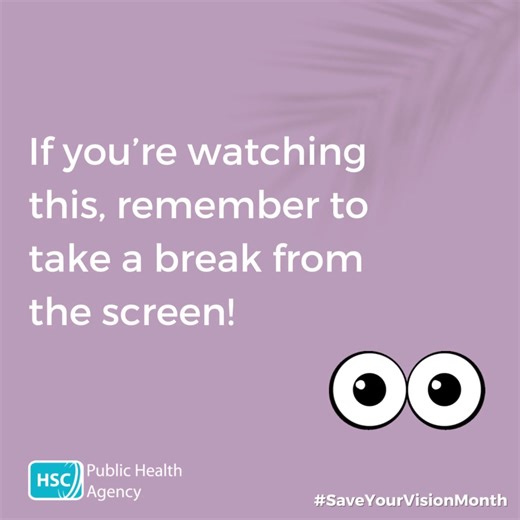 1K views | Let’s talk screen time! Are you looking at a screen for long periods during the day? If so, it's important to protect your eyes by taking regular breaks so your eyes don't become strained. For more tips on how to look after your eyes this #SaveYourVisionMonth, visit www.pha.site/LookAfterYourEyes | Public Health Agency | Facebook