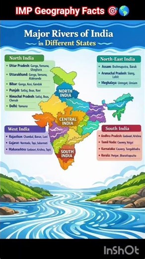 Major Rivers of India🏞️🌊 | List of Important Rivers with Origin & States | Indian Geography GK #gk