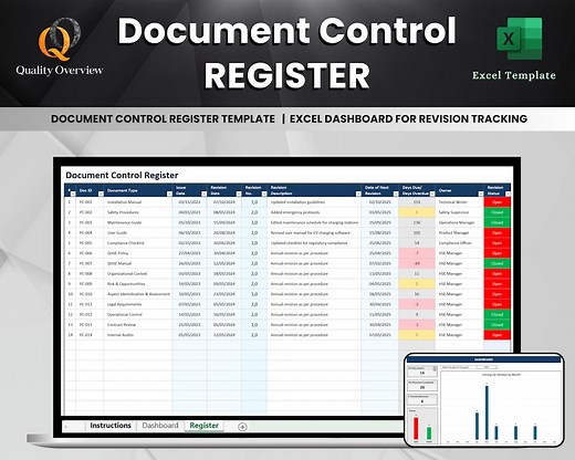 Document Control Register Excel Template With Automated Dashboard | Track Revisions, Due Dates, Status, and Compliance for ISO Systems - Etsy Australia