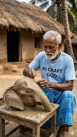Grandpa made a statue of a Elephant out of clay. 🥰 #ai #wood #craft #clay #clayart
