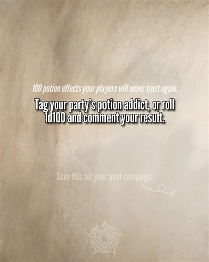 @elemental_awakening_5e on Instagram: "I had way too much fun with this one 😃, potions are pure storytelling chaos and I refuse to treat them any differently. If your table loves experimenting with dnd potions, this d100 chaos chart is basically a love letter to every player who has ever said, I drink it without checking. Some dnd potions heal a bit, some turn you into a tiny sun, some give you two voices, and some make your hair breathe for you. Nothing deadly, just pure flavor, panic, and cin