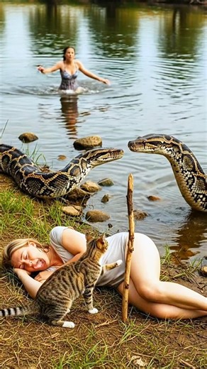 Her Cat Saved Her Life 😱🐱 #shorts #snake #animalreaction