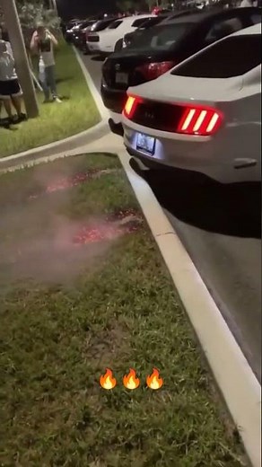 Ford Mustang Huge exhaust flames, Backfire, burn grass on fire