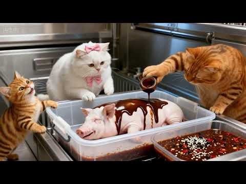 The Ultimate Feast: Cat Family Shares Their Secret Roast Pig Recipe.貓界頂級盛宴！大白貓家族秘製「銷魂烤大豬」，外酥裡嫩絕了！