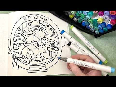 ASMR Color With Me | Cozy Spaceship Bedroom 🪐 (whispered, marker sounds)
