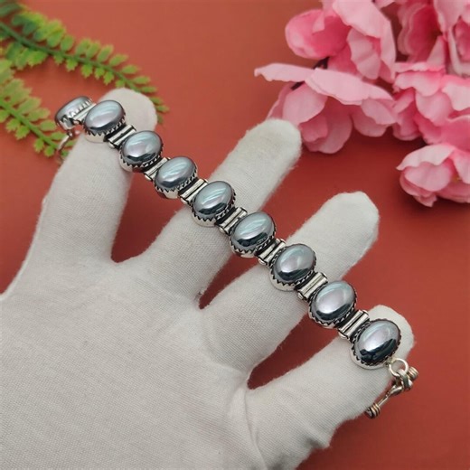 Handmade Shungite Oval Gemstone Bracelet, 925 Sterling Silver Chain - Etsy