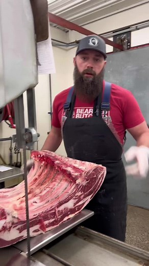 Beef Bacon #bacon #butcher #saw #sharpknife #yum #beef #meat #meatlover #knowyourfood #educational #professional #bluecollar #beardedbutchers #fyp #viral #beard