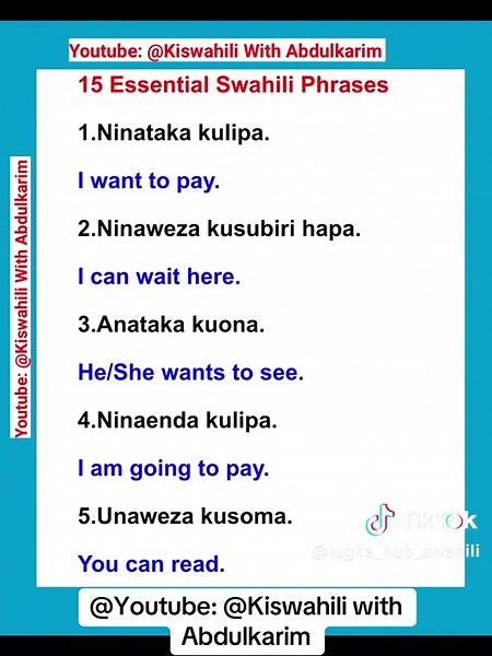15 Maneno Muhimu ya Kiswahili ya Kuanza