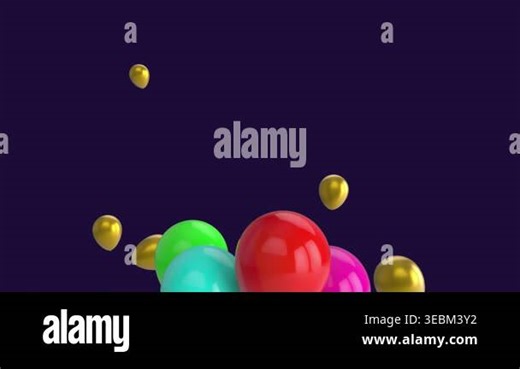 Animation of golden balloons and bunch of colorful balloons floating against blue background. Party and event concept Stock Video Footage - Alamy