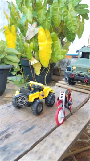 Mini RC Military truck crashes into mini jeep and motocross