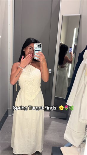 Girlies, rn Target has some of the cutest newest spring clothes ✨🌷☺️ I only kept the first white dress and the halter tops and black mini skirt but overall everything was so good! @target #clothing #target #dressingroom #tryon #shopping