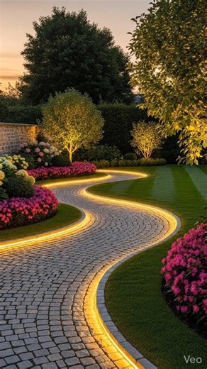 Beautiful LED Garden Pathway 🌟 | Modern Backyard Landscape Design #backyarddesign #brickx