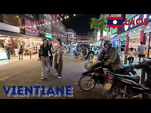 🇱🇦 Vientiane Night Walk 4K | Riverside Night Market & Local Evening Vibes