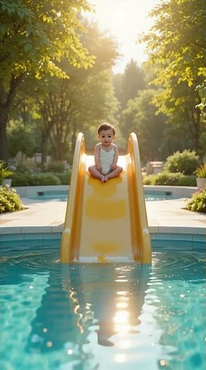 "Baby Falls Into Pool From Slide 😱 | Shocking Yet Cute Moment | Funny Baby Video 2025"