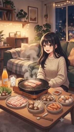 🍖 Cozy Anime BBQ at Home | Relaxing Anime Cooking & Eating ASMR | Anime kitchen