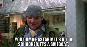 You dumb bastard! It's not a schooner, it's a sailboat.